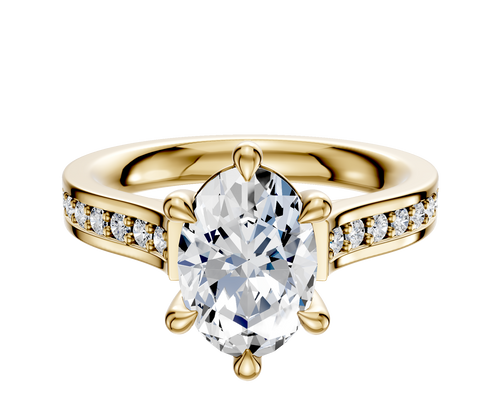 18K Yellow Gold 6 Prong Basket Cathedral Flat 1-Row-Pave 2.5mm Engagement Ring