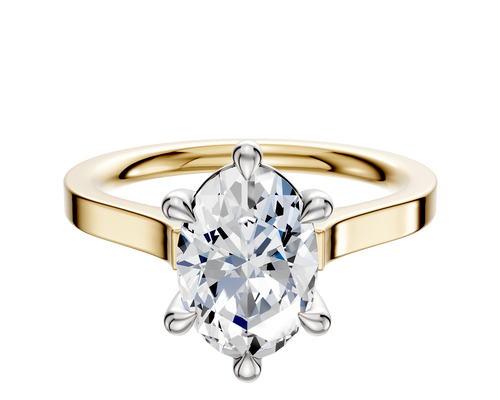 18K Two Tone 6 Prong Basket Cathedral Flat 2.0mm Engagement Ring