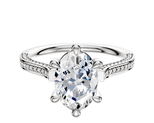 14K White Gold 6 Prong Basket Cathedral Flat 3-Row-Pave 2.0mm Engagement Ring