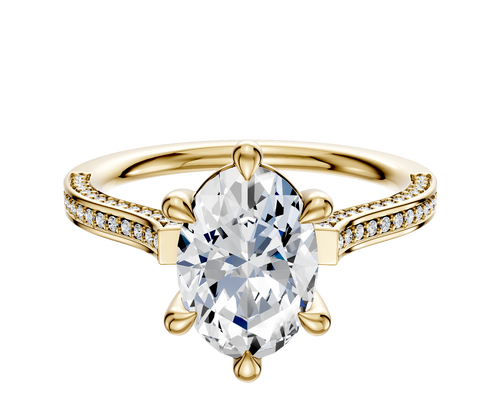 14K Yellow Gold 6 Prong Basket Cathedral Flat 3-Row-Pave 2.0mm Engagement Ring