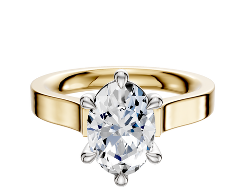 18K Two Tone 6 Prong Basket Cathedral Flat 3.0mm Engagement Ring