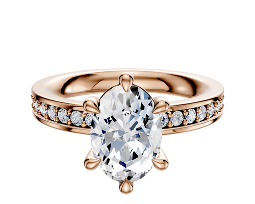 18K Rose Gold 6 Prong Basket Classic Flat 1-Row-Pave 2.5mm Engagement Ring