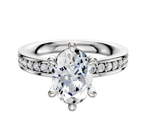 14K White Gold 6 Prong Basket Classic Flat 1-Row-Pave 2.5mm Engagement Ring