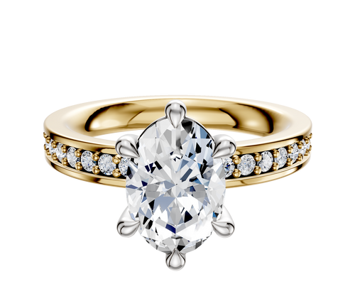 14K Two Tone 6 Prong Basket Classic Flat 1-Row-Pave 2.5mm Engagement Ring