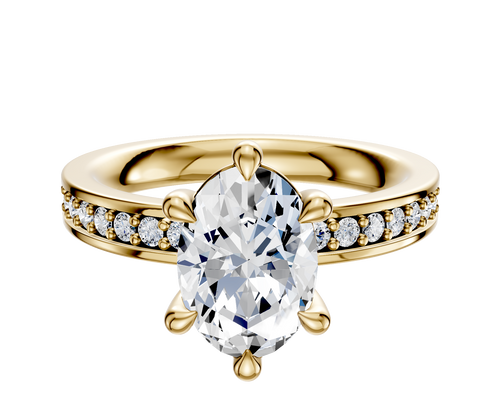 18K Yellow Gold 6 Prong Basket Classic Flat 1-Row-Pave 2.5mm Engagement Ring