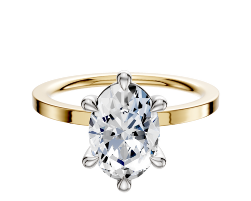 14K Two Tone 6 Prong Basket Classic Flat 1.5mm Engagement Ring