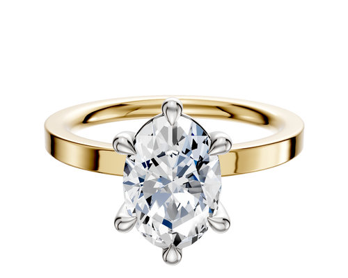 14K Two Tone 6 Prong Basket Classic Flat 2.0mm Engagement Ring