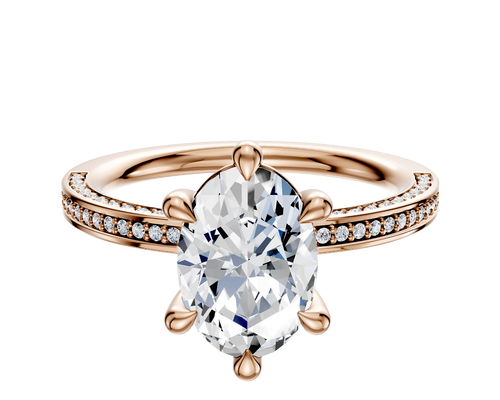 18K Rose Gold 6 Prong Basket Classic Flat 3-Row-Pave 2.0mm Engagement Ring
