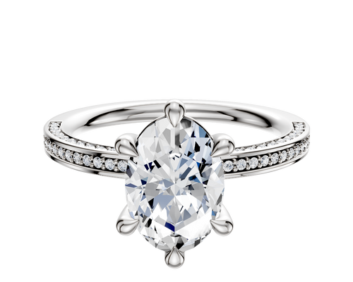 14K White Gold 6 Prong Basket Classic Flat 3-Row-Pave 2.0mm Engagement Ring