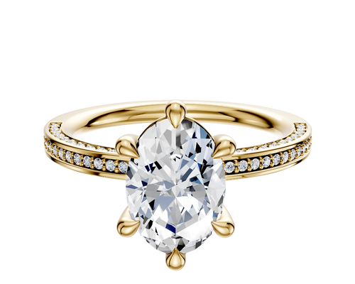 18K Yellow Gold 6 Prong Basket Classic Flat 3-Row-Pave 2.0mm Engagement Ring