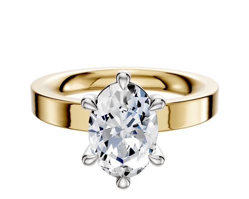 14K Two Tone 6 Prong Basket Classic Flat 3.0mm Engagement Ring