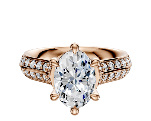 18K Rose Gold 6 Prong Basket Cathedral Knife Edge 1-Row-Pave 2.5mm Engagement Ring