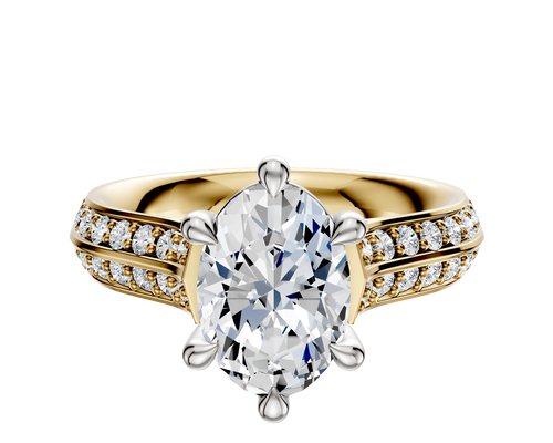 14K Two Tone 6 Prong Basket Cathedral Knife Edge 1-Row-Pave 2.5mm Engagement Ring