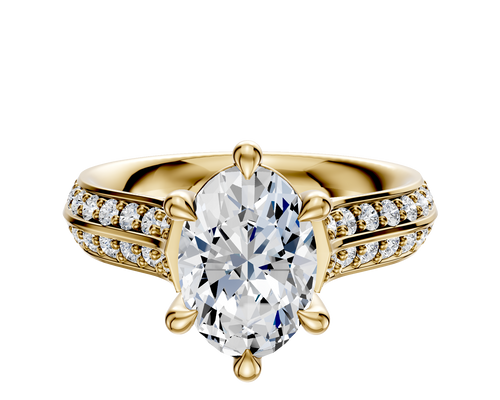18K Yellow Gold 6 Prong Basket Cathedral Knife Edge 1-Row-Pave 2.5mm Engagement Ring