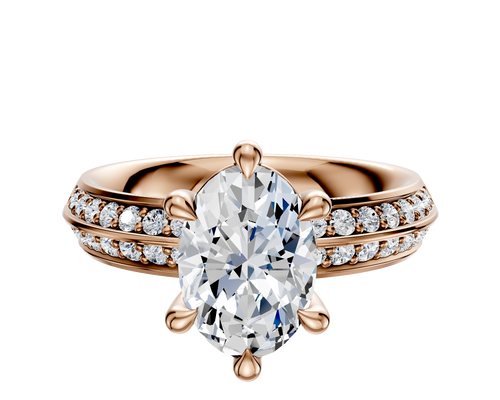 18K Rose Gold 6 Prong Basket Classic Knife Edge 1-Row-Pave 2.5mm Engagement Ring
