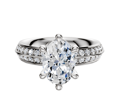 14K White Gold 6 Prong Basket Classic Knife Edge 1-Row-Pave 2.5mm Engagement Ring