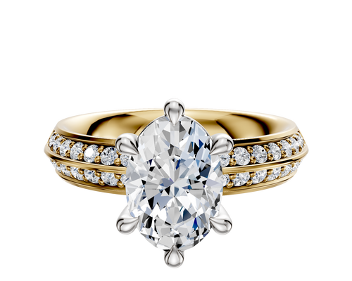 18K Two Tone 6 Prong Basket Classic Knife Edge 1-Row-Pave 2.5mm Engagement Ring