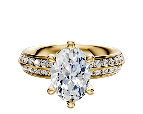 18K Yellow Gold 6 Prong Basket Classic Knife Edge 1-Row-Pave 2.5mm Engagement Ring