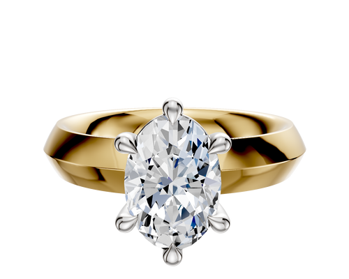 14K Two Tone 6 Prong Basket Classic Knife Edge 4.0mm Engagement Ring