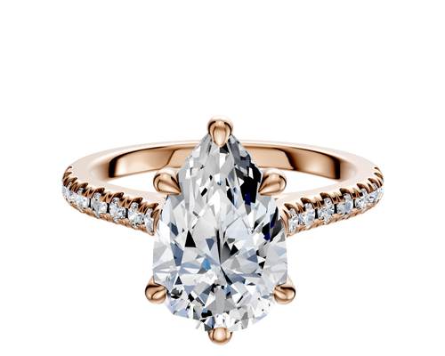 18K Rose Gold 6 Prong Basket Cathedral Dome 1-Row-Pave 2.5mm Engagement Ring