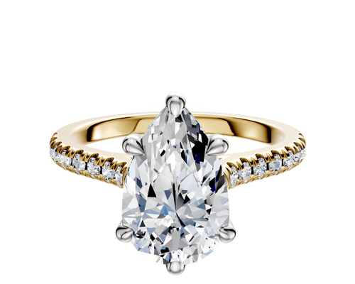 18K Two Tone 6 Prong Basket Cathedral Dome 1-Row-Pave 2.5mm Engagement Ring