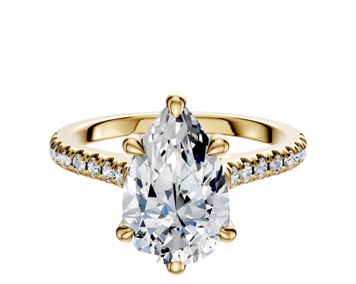 18K Yellow Gold 6 Prong Basket Cathedral Dome 1-Row-Pave 2.5mm Engagement Ring