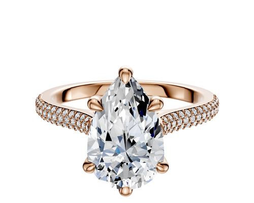 18K Rose Gold 6 Prong Basket Cathedral Dome 3-Row-Pave 2.0mm Engagement Ring