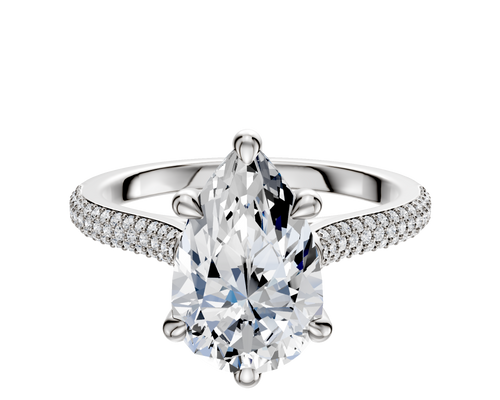 14K White Gold 6 Prong Basket Cathedral Dome 3-Row-Pave 2.0mm Engagement Ring