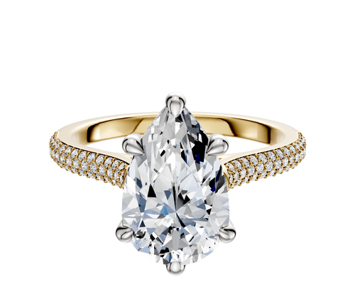 14K Two Tone 6 Prong Basket Cathedral Dome 3-Row-Pave 2.0mm Engagement Ring