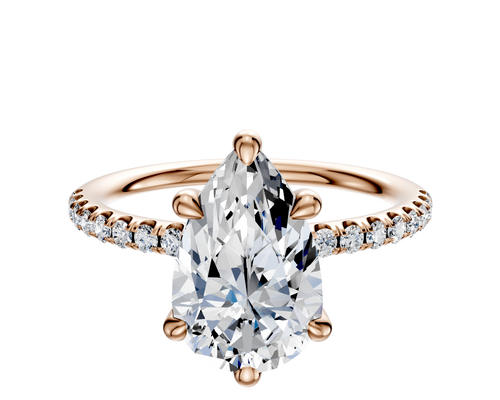 18K Rose Gold 6 Prong Basket Classic Dome 1-Row-Pave 2.5mm Engagement Ring