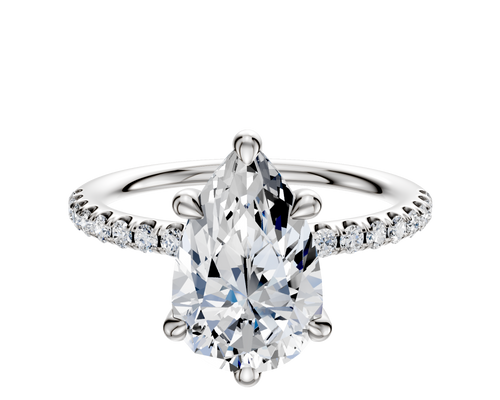 18K White Gold 6 Prong Basket Classic Dome 1-Row-Pave 2.5mm Engagement Ring
