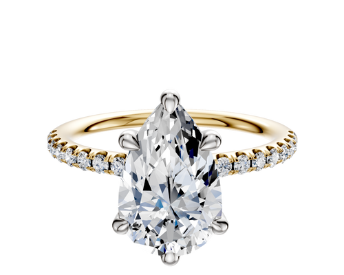 18K Two Tone 6 Prong Basket Classic Dome 1-Row-Pave 2.5mm Engagement Ring