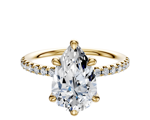 18K Yellow Gold 6 Prong Basket Classic Dome 1-Row-Pave 2.5mm Engagement Ring