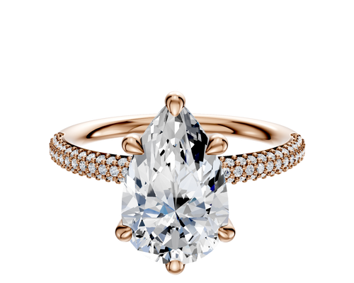 18K Rose Gold 6 Prong Basket Classic Dome 3-Row-Pave 2.0mm Engagement Ring