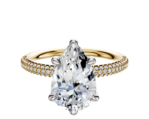 18K Two Tone 6 Prong Basket Classic Dome 3-Row-Pave 2.0mm Engagement Ring