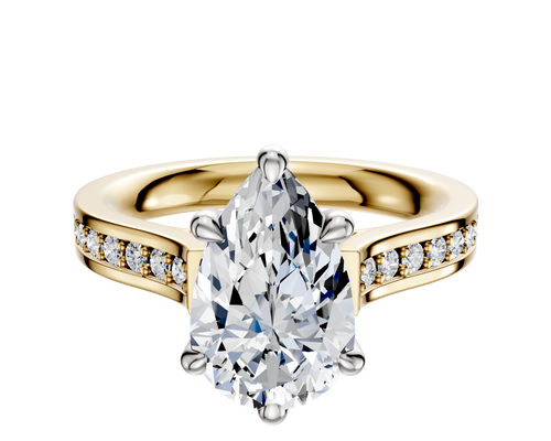 14K Two Tone 6 Prong Basket Cathedral Flat 1-Row-Pave 2.5mm Engagement Ring