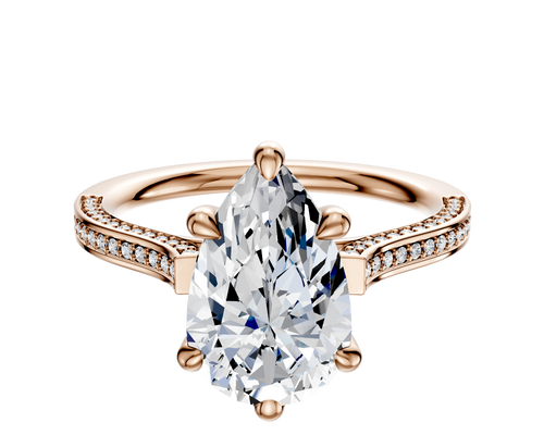 18K Rose Gold 6 Prong Basket Cathedral Flat 3-Row-Pave 2.0mm Engagement Ring