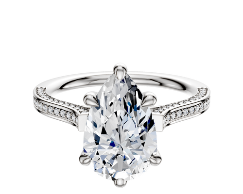 18K White Gold 6 Prong Basket Cathedral Flat 3-Row-Pave 2.0mm Engagement Ring