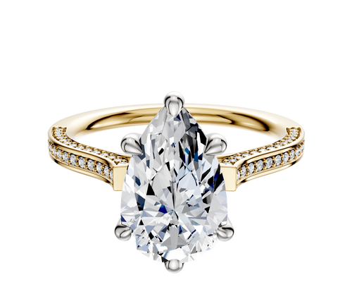 14K Two Tone 6 Prong Basket Cathedral Flat 3-Row-Pave 2.0mm Engagement Ring