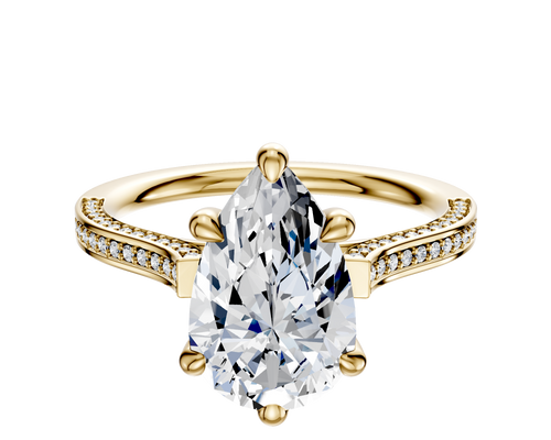 18K Yellow Gold 6 Prong Basket Cathedral Flat 3-Row-Pave 2.0mm Engagement Ring