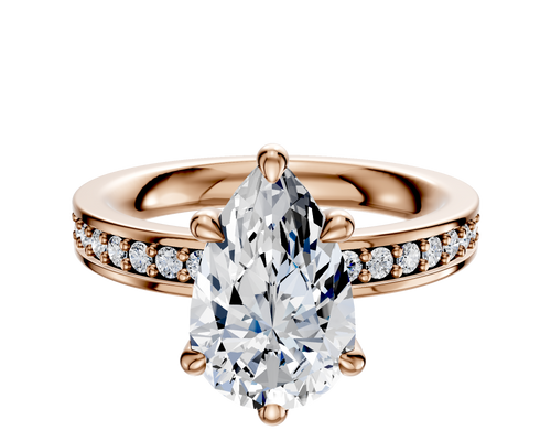 18K Rose Gold 6 Prong Basket Classic Flat 1-Row-Pave 2.5mm Engagement Ring