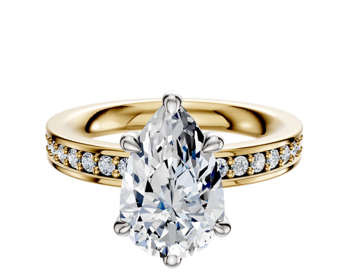 18K Two Tone 6 Prong Basket Classic Flat 1-Row-Pave 2.5mm Engagement Ring