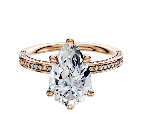 18K Rose Gold 6 Prong Basket Classic Flat 3-Row-Pave 2.0mm Engagement Ring