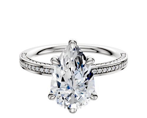Platinum 6 Prong Basket Classic Flat 3-Row-Pave 2.0mm Engagement Ring