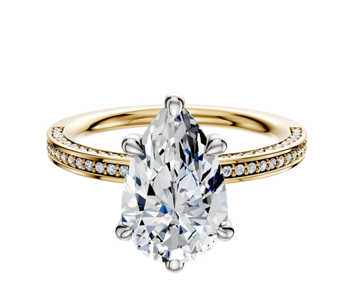 18K Two Tone 6 Prong Basket Classic Flat 3-Row-Pave 2.0mm Engagement Ring