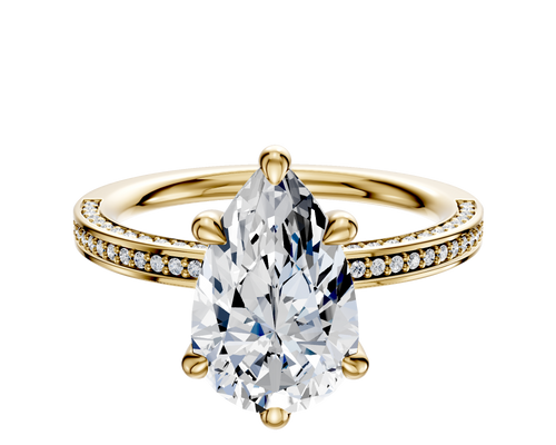 14K Yellow Gold 6 Prong Basket Classic Flat 3-Row-Pave 2.0mm Engagement Ring