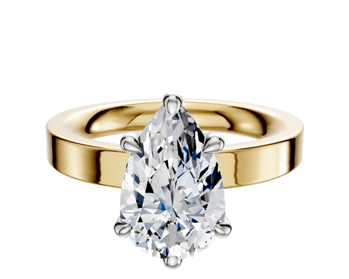 14K Two Tone 6 Prong Basket Classic Flat 3.0mm Engagement Ring