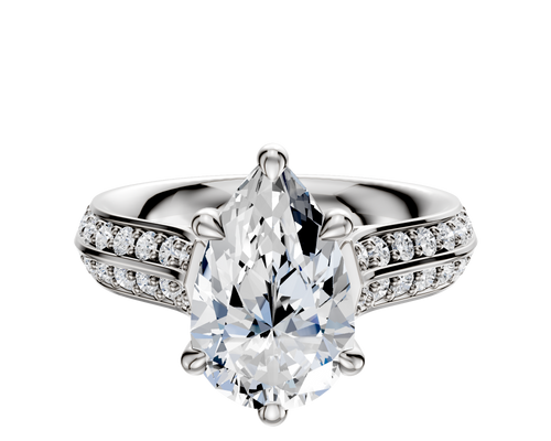 14K White Gold 6 Prong Basket Cathedral Knife Edge 1-Row-Pave 2.5mm Engagement Ring