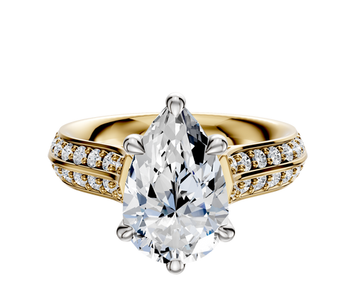 14K Two Tone 6 Prong Basket Cathedral Knife Edge 1-Row-Pave 2.5mm Engagement Ring
