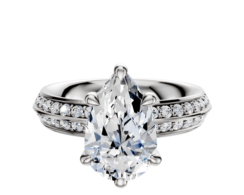 14K White Gold 6 Prong Basket Classic Knife Edge 1-Row-Pave 2.5mm Engagement Ring